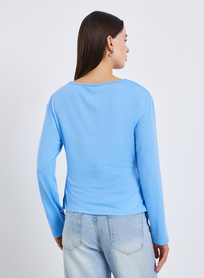 Styli Women Blue Long Sleeve Wrap Top - Image 4